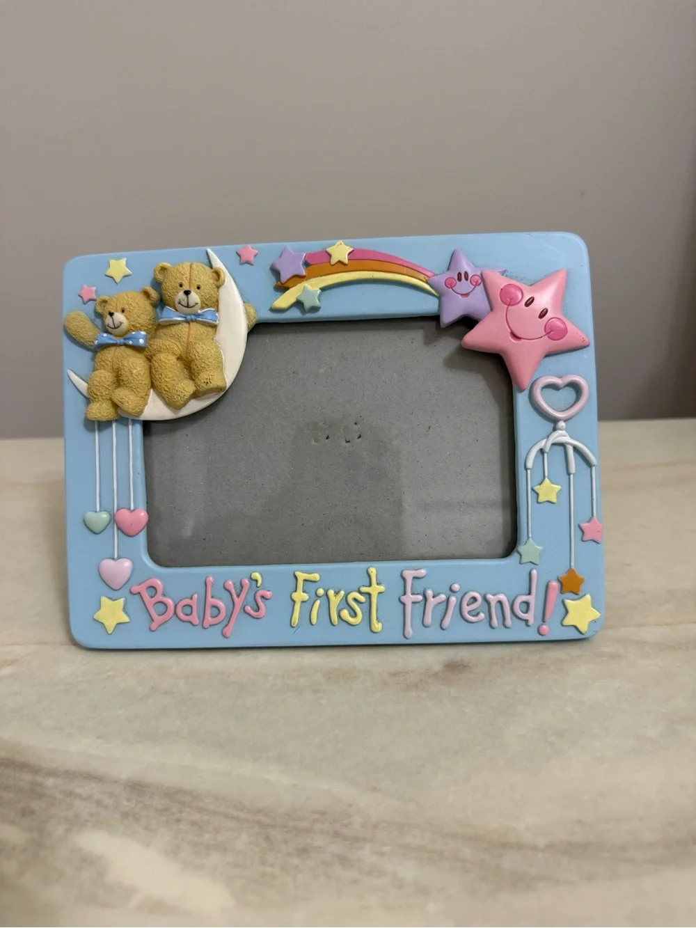 Baby's First Friend Blue Picture Frame with Teddy & Stars